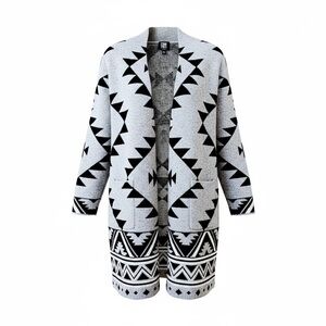 Frye XXL Western Geometric Knit Open-Front Cardigan Sweater